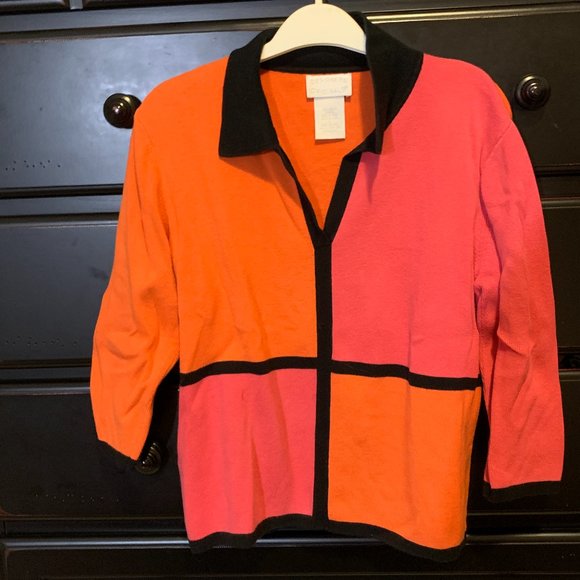 Women's sweater, Pink $ Orange, large, Designer's Original, cotton, long sleeves - Picture 2 of 8